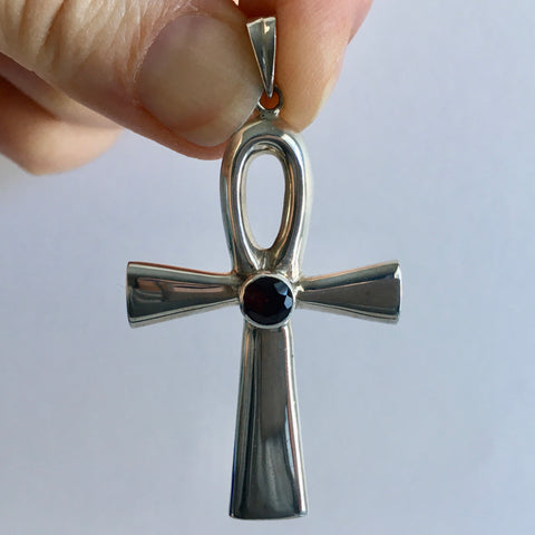 Silver Ankh Garnet Pendant - 49.95