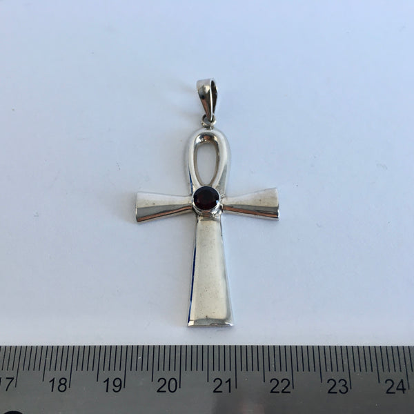 Silver Ankh Garnet Pendant - 49.95